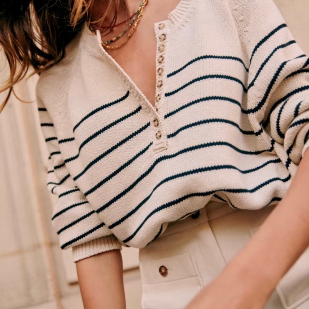 Sezane Cream and Navy Striped Sweater